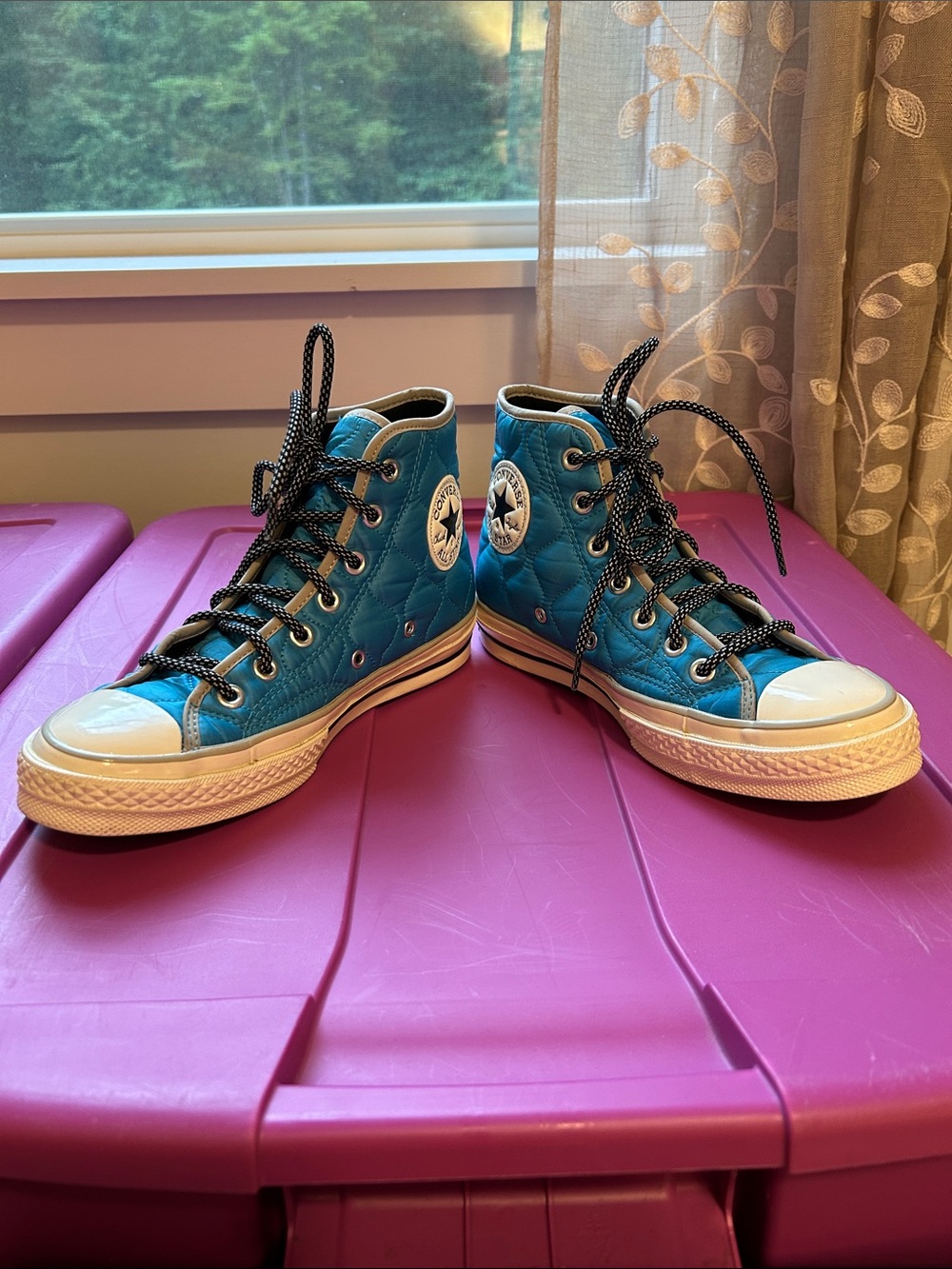 Converse Teal Quilted High Top Sneakers with Black Laces